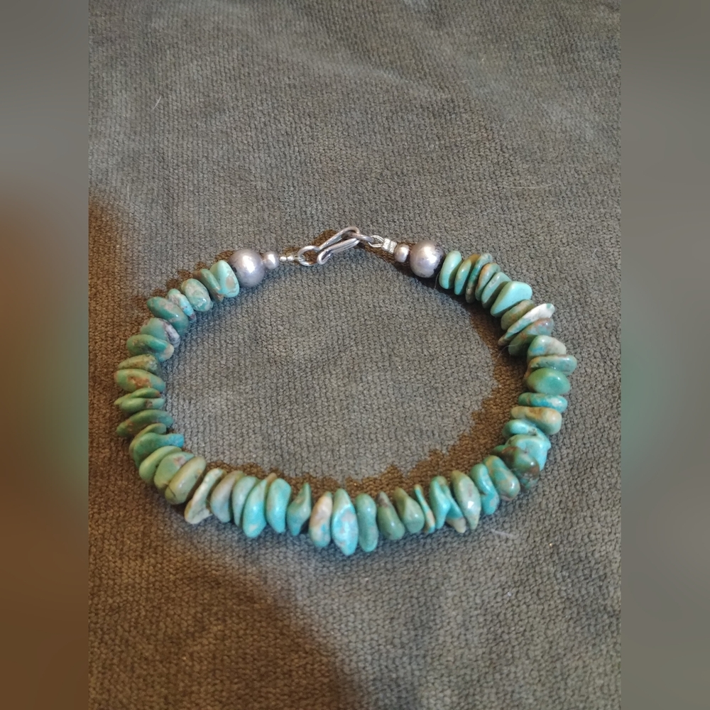 Turquoise Beaded Sterling Silver Bracelet